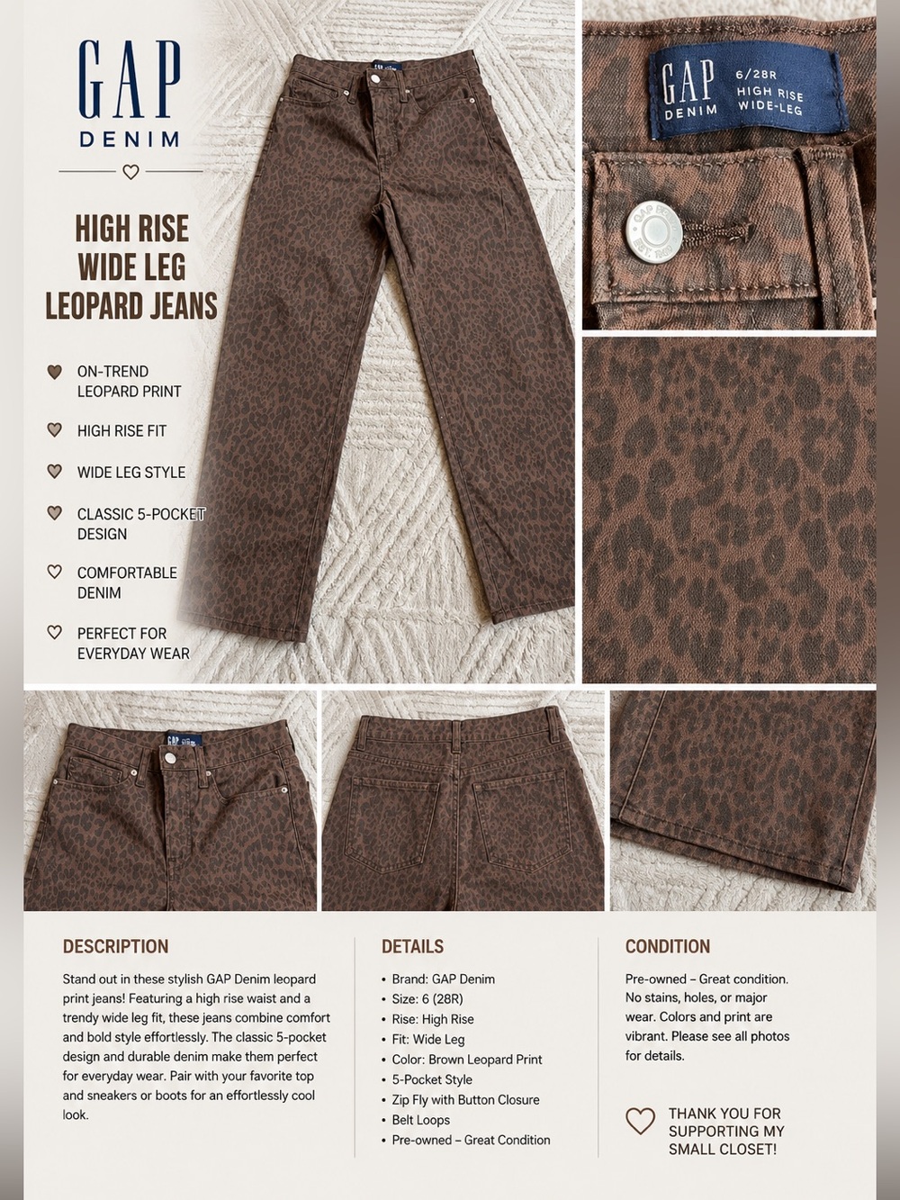 GAP Brown Leopard Print High-Rise Wide-Leg Pants
